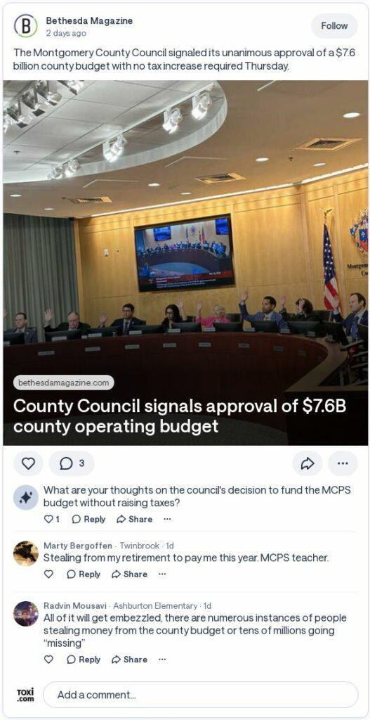 Absurd $7.6 billion Operating Budget of Montgomery County Maryland